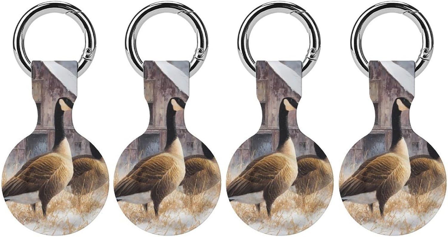 Geese Winter Barn Snowy Scene Case Compatible with AirTag Holder Cover with Keychain Ring for Bags Luggages