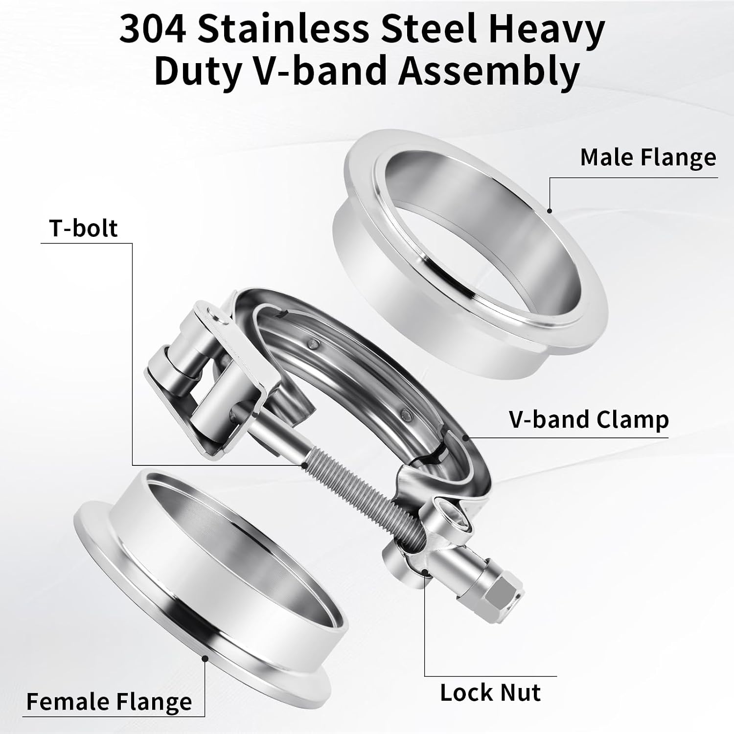 MuHize 3.5 Inch V Band Clamps - Universal Stainless Steel Exhaust V Band Clamp with Flange Male Female, Quick Release Bands for Turbo Downpipe & Muffler, 2 PCS