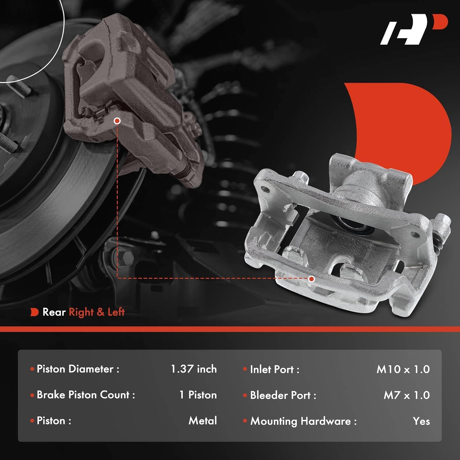 A-Premium Disc Brake Caliper Assembly with Bracket Compatible with Select Mitsubishi Models - Galant 2007-2009, Eclipse 2006-2012, V6 3.8L - Rear Driver and Passenger Side, 2-PC Set