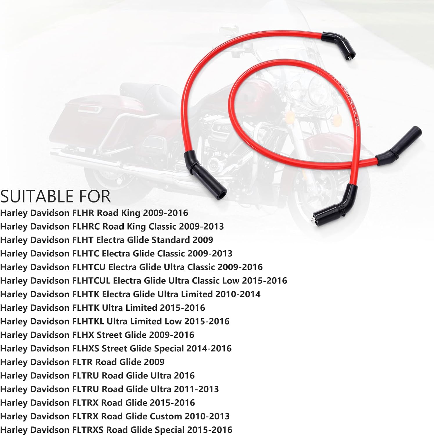 Spark Plug Wires Compatible with Harley H-D FLT FLHT FLHR FLTR 2009-2015, Thickness 10mm, Red Color