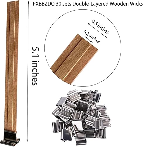 Miniatura 2 de PXBBZDQ Mechas de madera de doble capa, 30 juegos de mechas de madera para hacer velas, mecha de vela de madera con base