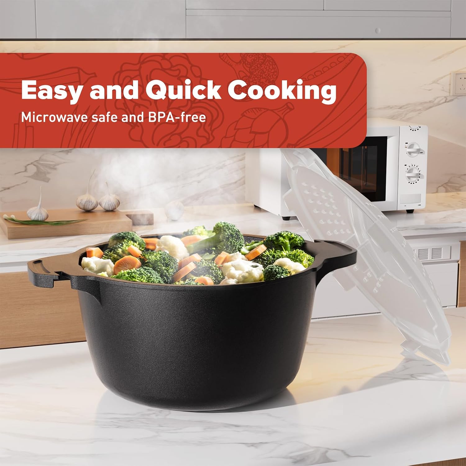 Small Microwave Cookware Steamer 1 Quart Vegetable Cooker for Cooking
