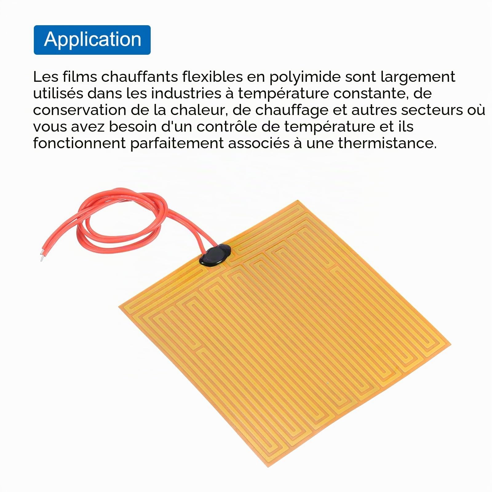 sourcing map Plaque Chauffante en Film Chauffant, 12V 25W Coussin Chauffant en Polyimide, Film Chauffant Adhésif PI 100mmx100mm pour Température Constante, Lot de 5
