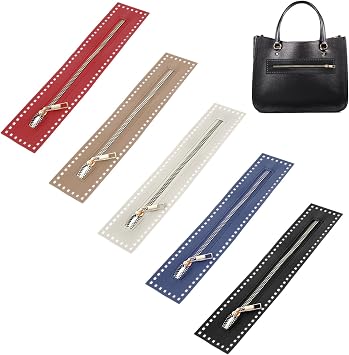 5PCS Crochet Zipper with Holes, 10.6 Inch PU Leather Zippers, Crochet Zipper, Leather Sewing Zippers Frame with Holes for DIY Crochets Purse Sewing Jeans Accessories
