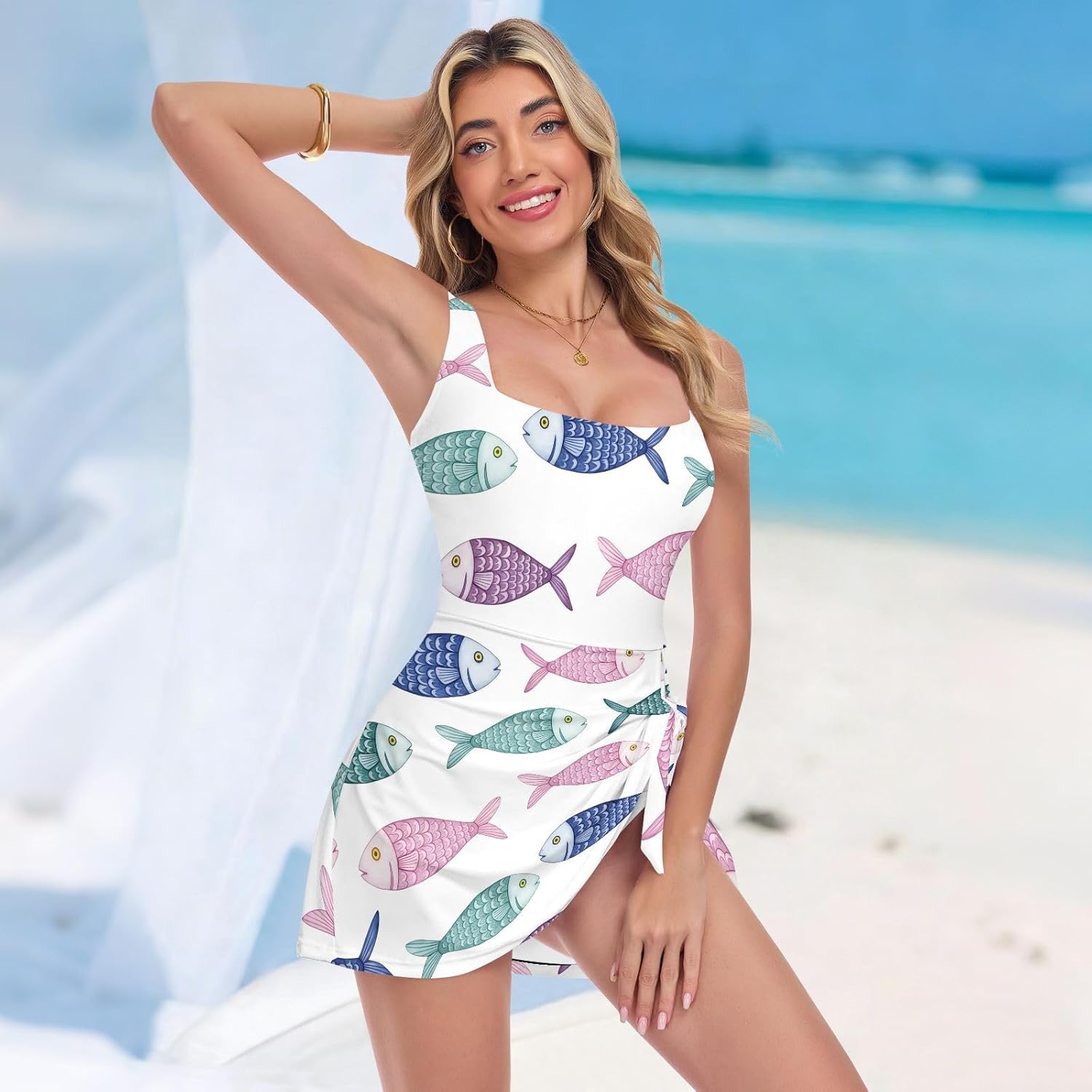 Summer Fish Women's One Piece Swimsuits Tummy Control Bathing Suits S A23013753