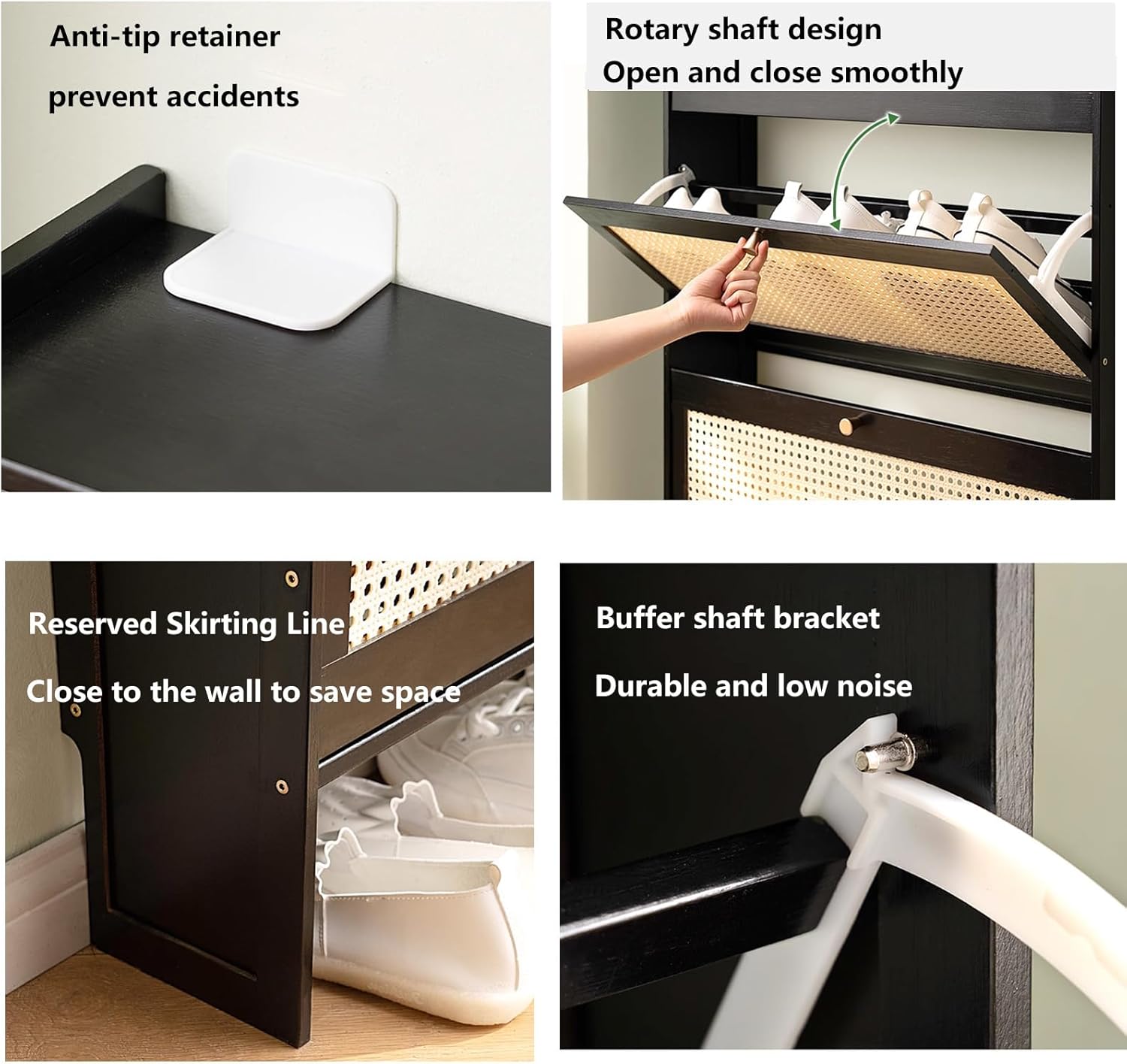 Shoe Storage Cabinet Cabinets Hallway Slim Cupboard Cupboards Hallways Slimline，Freestanding Plastic Rattan Shoe Cabinet - Stylish Shoe Rack with 2 Flip Drawers & Shelves for Entryway Bedroo