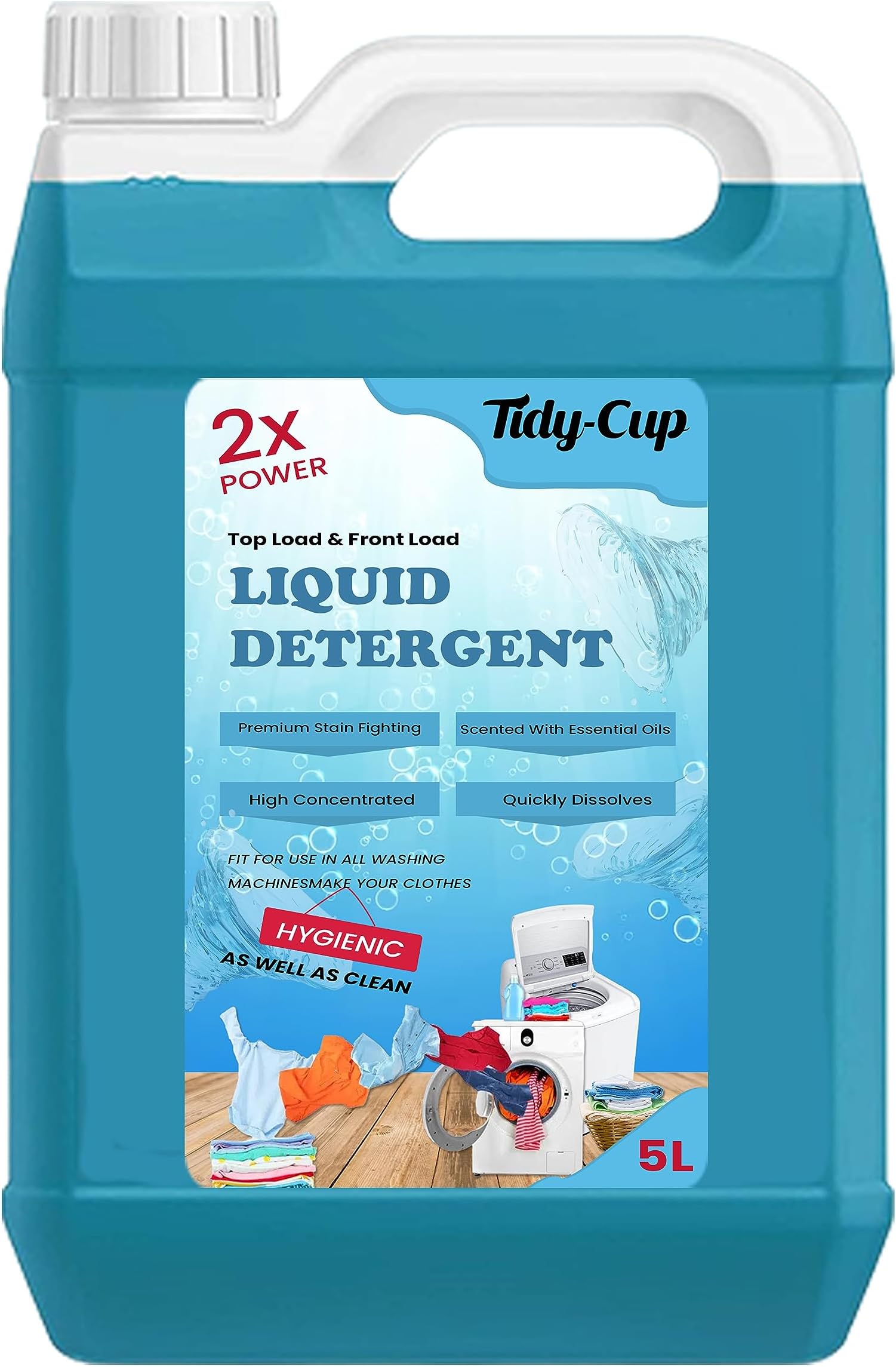 Tidy-Cup Liquid Detergent 5 Liter | Laundry Liquid For Fabric Care | Suitable For Top-Load And Front Load Machine And Hand Wash | Concentrated Laundry Detergent (5 liters) (Active Fresh)