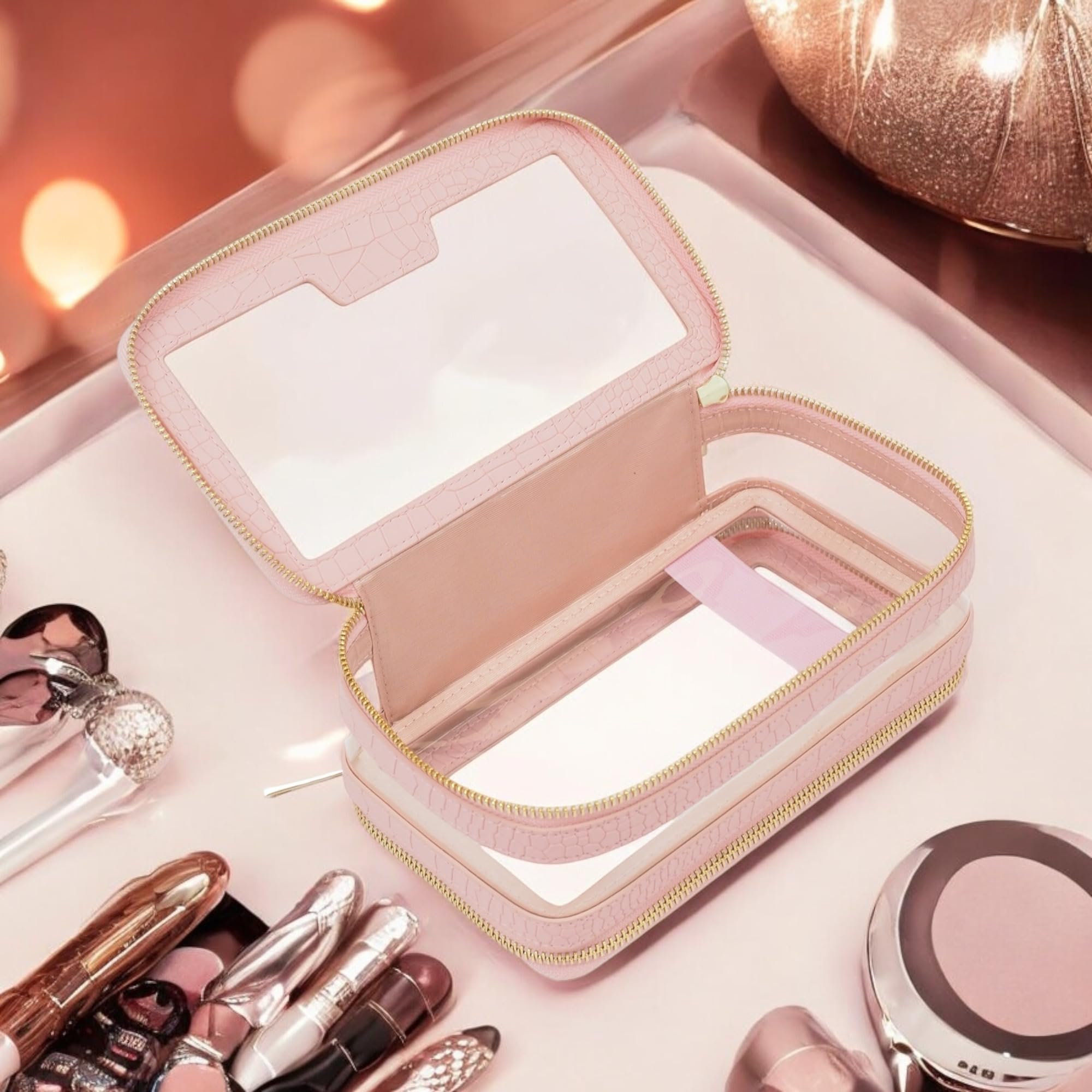 Makeup Bag Double Layer Cosmetic Bag Beauty Bag - Portable Travel Cosmetic Organizer for Beauty Essentials - Image 4