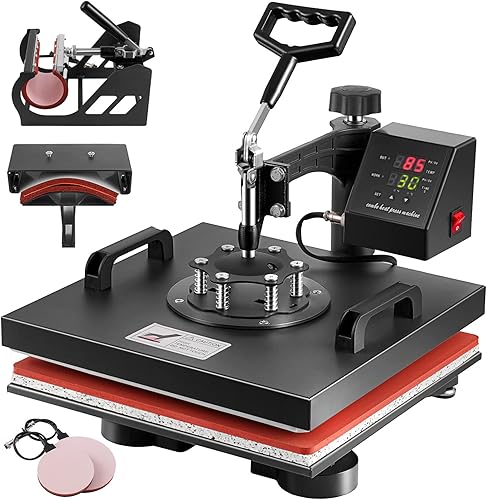 TOPDEEP Prensa de calor de 15 x 15 pulgadas, máquina de prensa de calor 5 en 1, máquina de prensado de camisetas oscilante, control digital, máquina