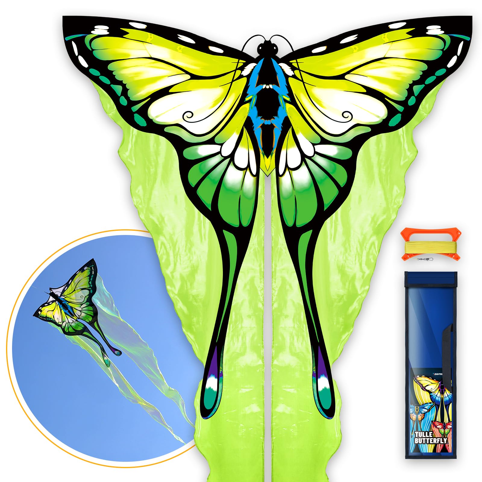 SGftre Tulle Butterfly Green Kite，Easy to Fly Kites for Kids & Adults, Perfect for Outdoor Activities & Holidays，Ideal Butterfly Kites for Kids and