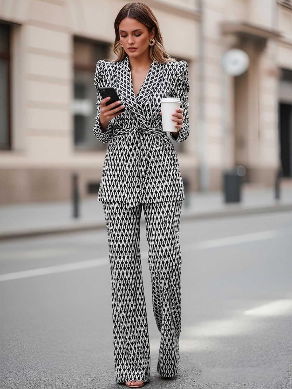 SheKiss Casual Pantsuits for Women Dressy Two Piece Business Set Oversized Blazer Professional Clothes - Image 5