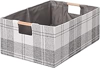 Vista 12 de Caja de Almacenamiento de Tela Plegable Cesta de Algodón y Lino con Asas de Madera, Cubo Rectangular Decorativo, Organizador de Lavandería