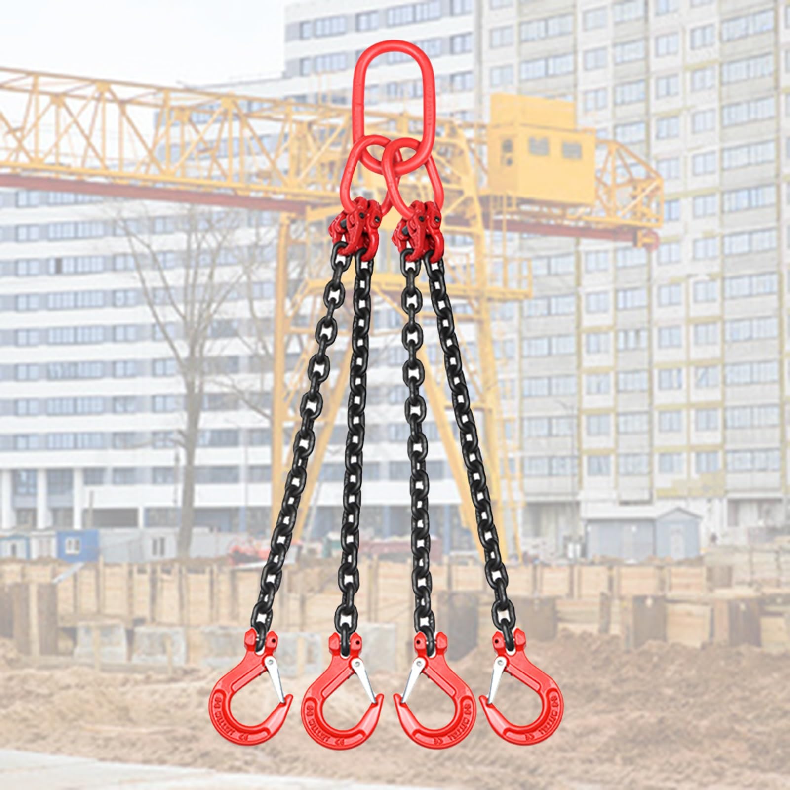 Engine Lift Chain with Hooks, Lifting Chains Rigging 1/4inch Chain with Butterfly Style Buckle, Grade 80 Alloy Steel Chain for Cargo Security Towing and Handling(Load 3 Ton L 4 M (13.1 FT) 4 Hook)