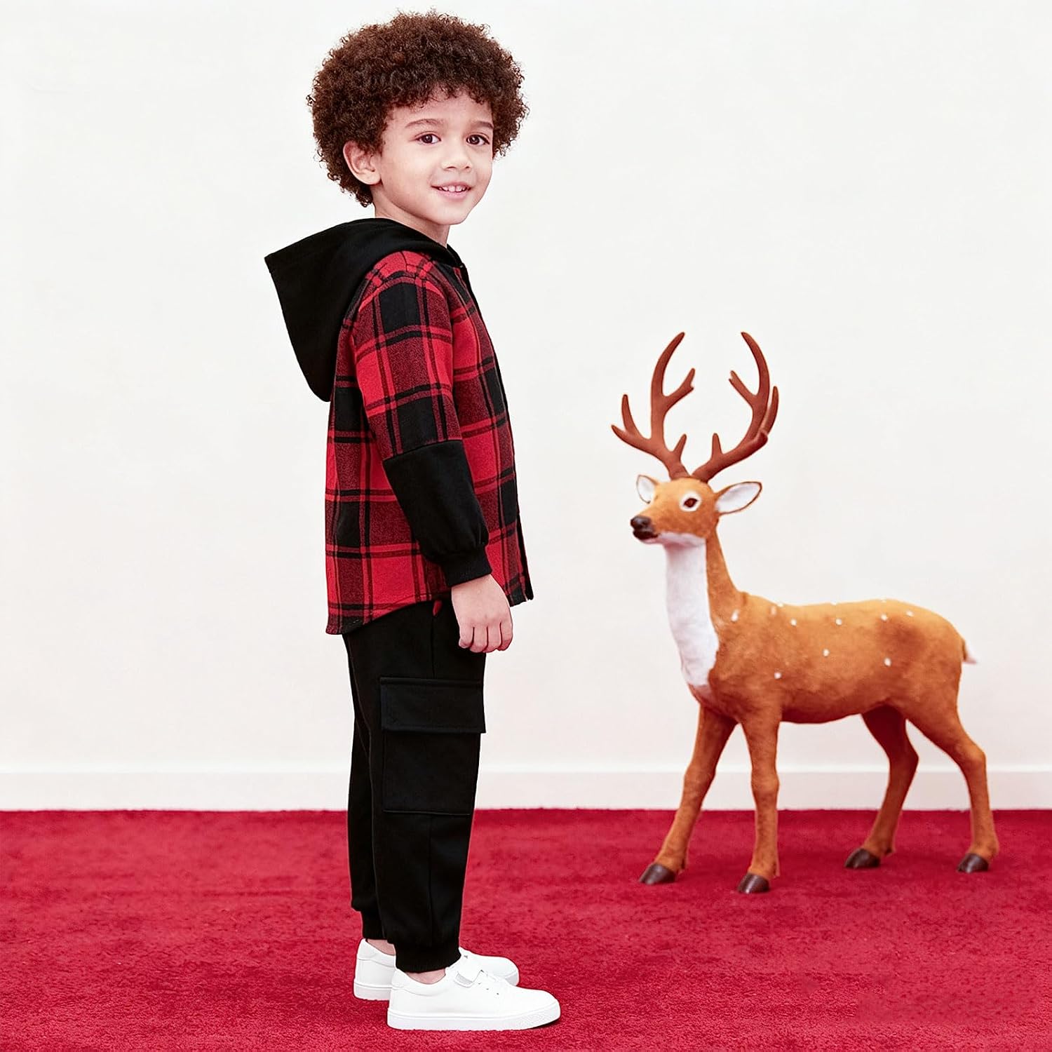 Toddler Boy Clothes Fall Winter Outfits Kids Plaid Hooded Shirt Tops & Sweatpants Boys Sweatsuit 2PCS 3-8Y