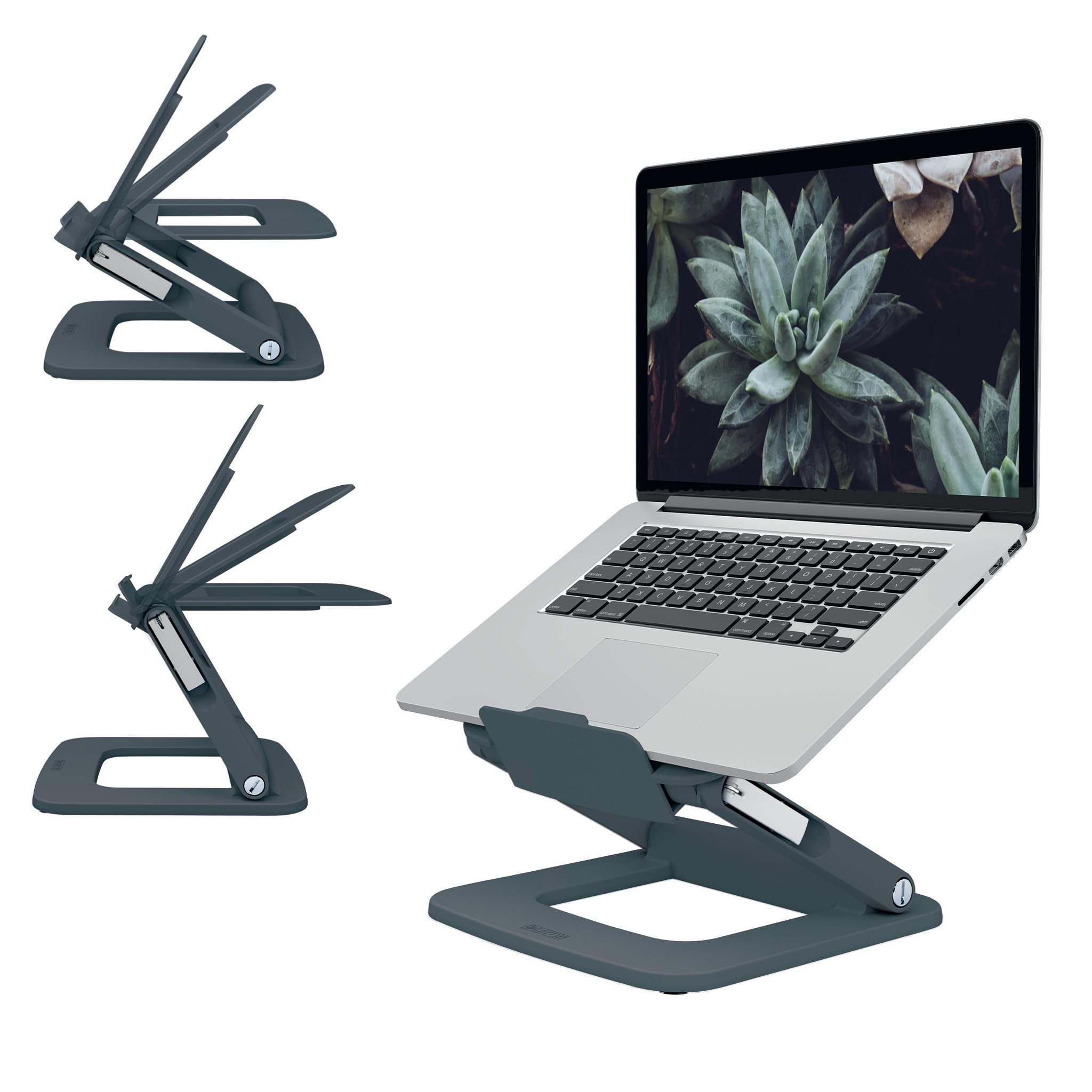 Leitz 64240089 - Soporte para Portátil MultiÁngulo de Altura Ajustable, 80% Plástico Reciclado, Seis Posiciones Prefijadas de Altura y Ángulo, Tamaño Compacto, 100% Reciclable, Gama Ergo, Verde Oscuro