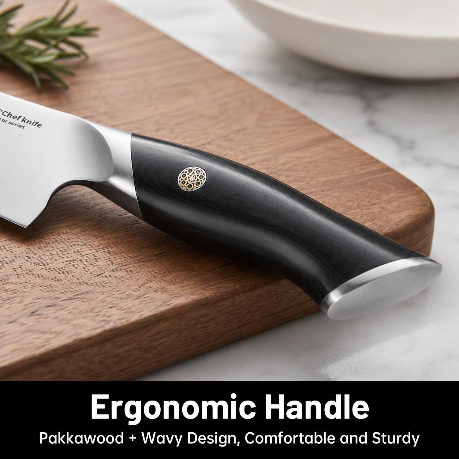 Coltelli da Cucina Affilato: Lama da 20 Cm, Coltello da Chef Professionale, Acciaio Inossidabile 10Cr15MoV, Coltello Multiuso, Manico Ergonomico Pakka, Ideale Come Regalo
