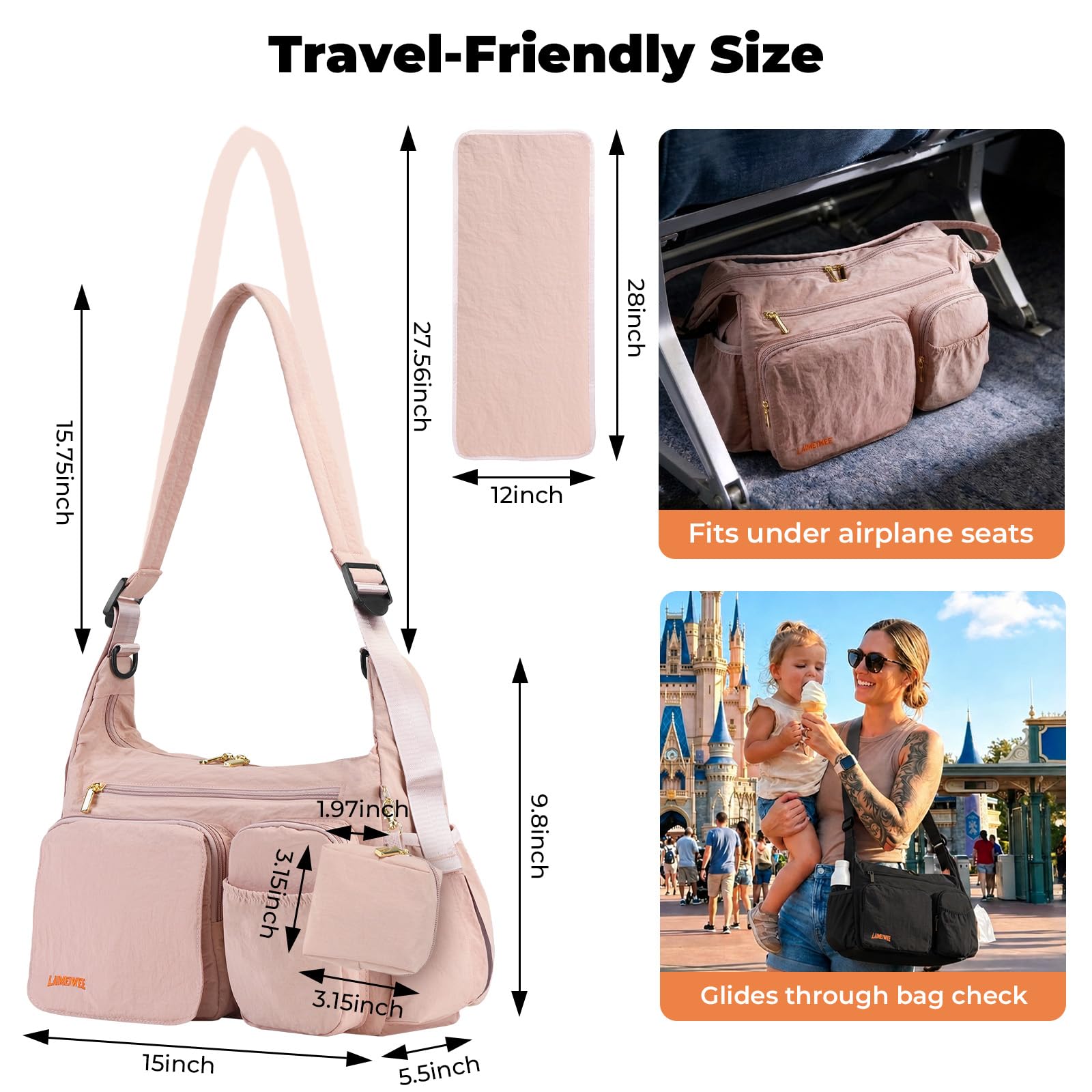 Bolso Cambiador Mullido 2 en 1, Organizador de Carrito y Bandolera para Mamá, 13L Ligero, Bolsa de Viaje Bebé, Trabajo, Gimnasio, Hospital Maternidad