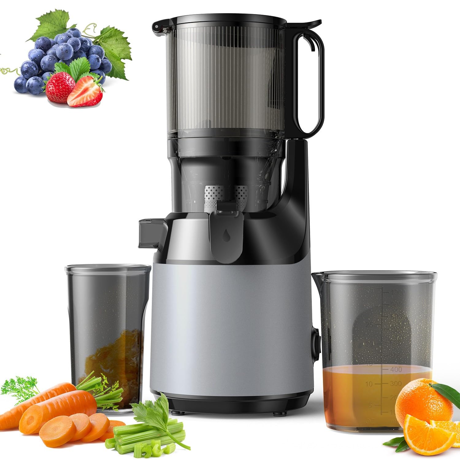 Wyciskarka wolnoobrotowa 250W, szeroki otwór podający 130 mm, pojemność 1,6L, cicha praca, potrójny filtr, wysoka wydajność, wolnoobrotowa wyciskarka do całych owoców i warzyw