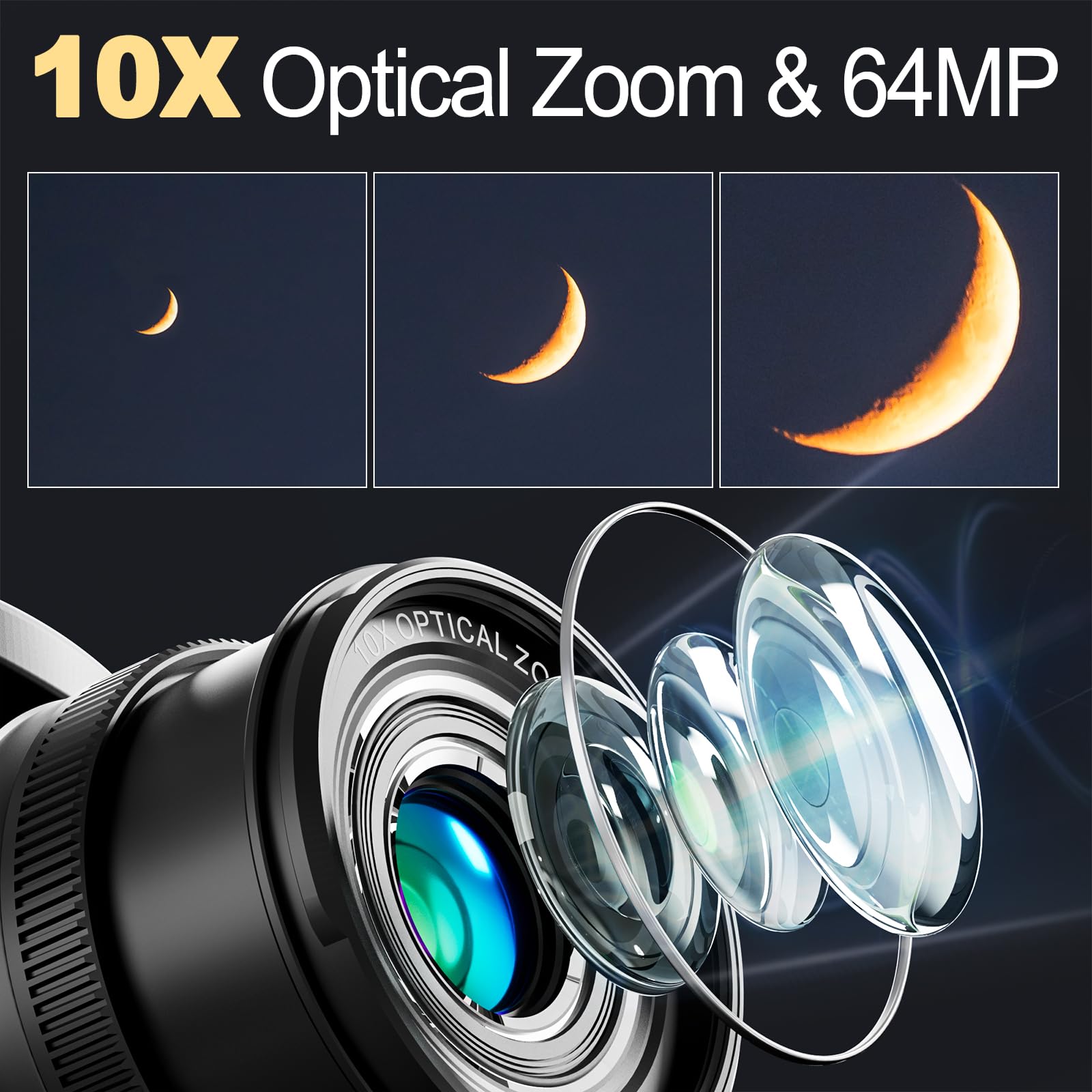 64MP Digital Cameras for Photography, 10X Optical Video Camera, 4X Digital Zoom Vlogging Camera for YouTube with Flash, WiFi & HDMI Output, 32GB SD Card(Black)