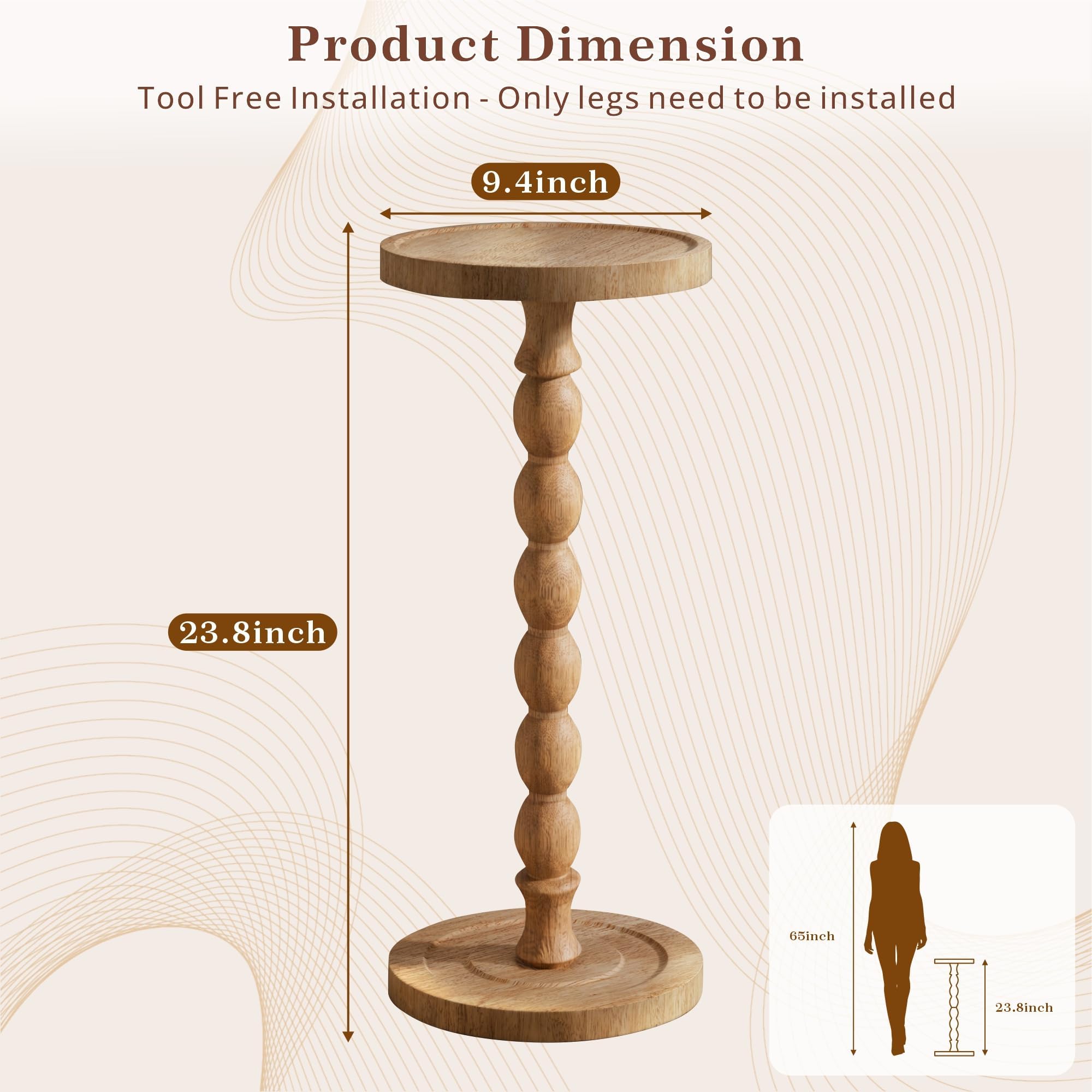 Petite table d'appoint ronde en bois d'hévéa pour petits espaces, table martini, guéridon pour salon, chambre à coucher, coins et bureau (marron, 23,9 cm)