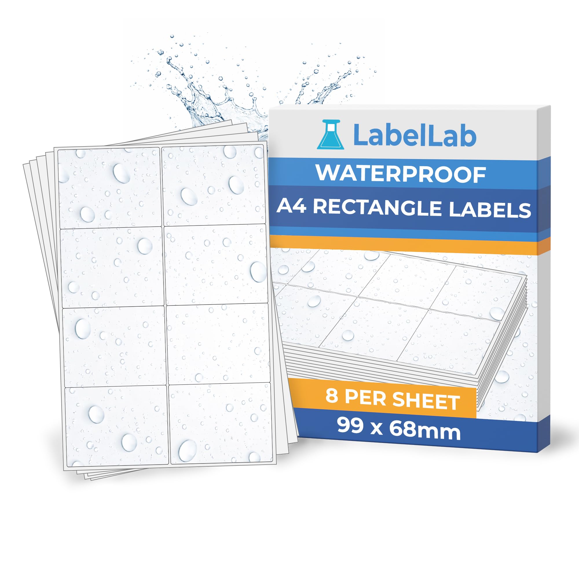 Waterproof A4 Rectangle Labels for Laser Printers – Plastic Sheet Labels, Strong Adhesive – 8 Per Sheet (99 × 68 mm), 500 Sheets – LabelLab