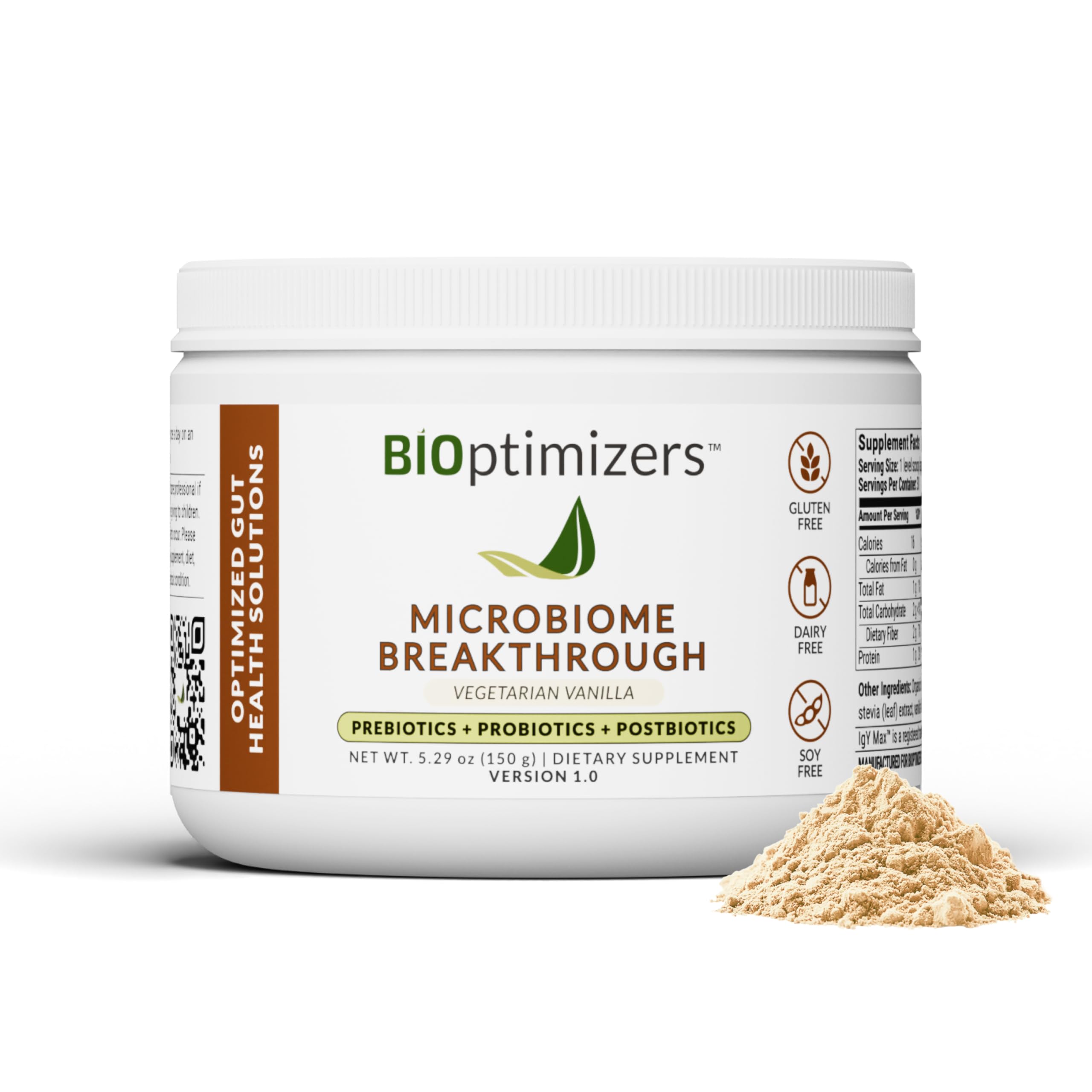 BIOptimizersMicrobiome Breakthrough Repair Powder | Contains Probiotics for Men & Women | Gas & Bloating Relief, GI Revive & Improves Gut Health | Vanilla | Vegetarian | 30 Servings | 150g