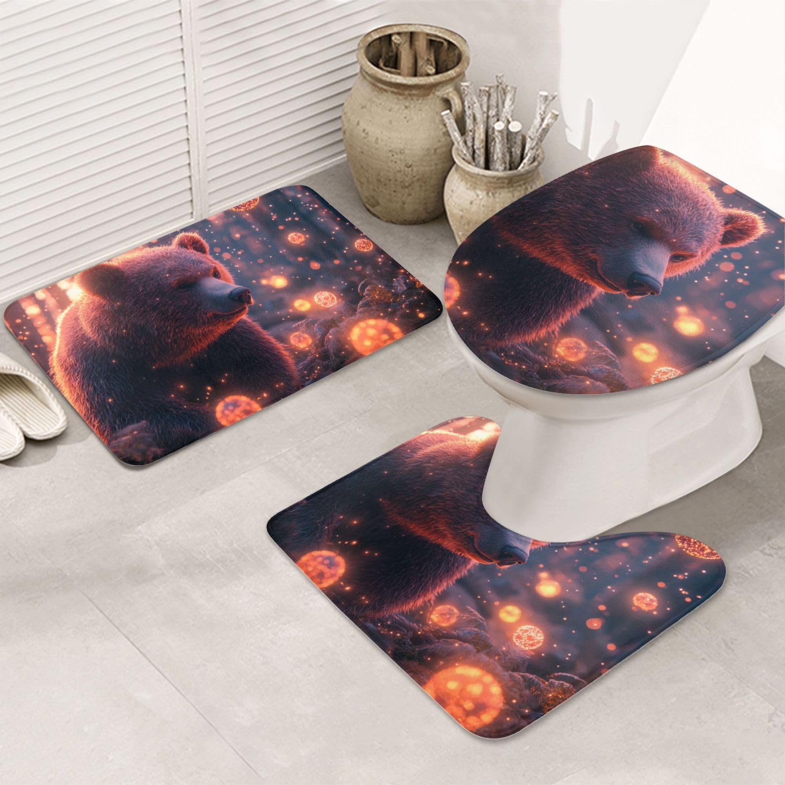 Alfombrilla de baño antideslizante juego 3 piezas microfibra con cubre inodoro