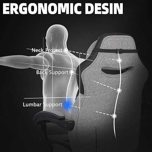 Miniatura 8 de Vonesse Silla de Juegos, Sillas de Juegos de Tela Reclinables para Adultos 250 LBS, Silla de Oficina con Cojín de Resorte de Bolsillo, Silla de