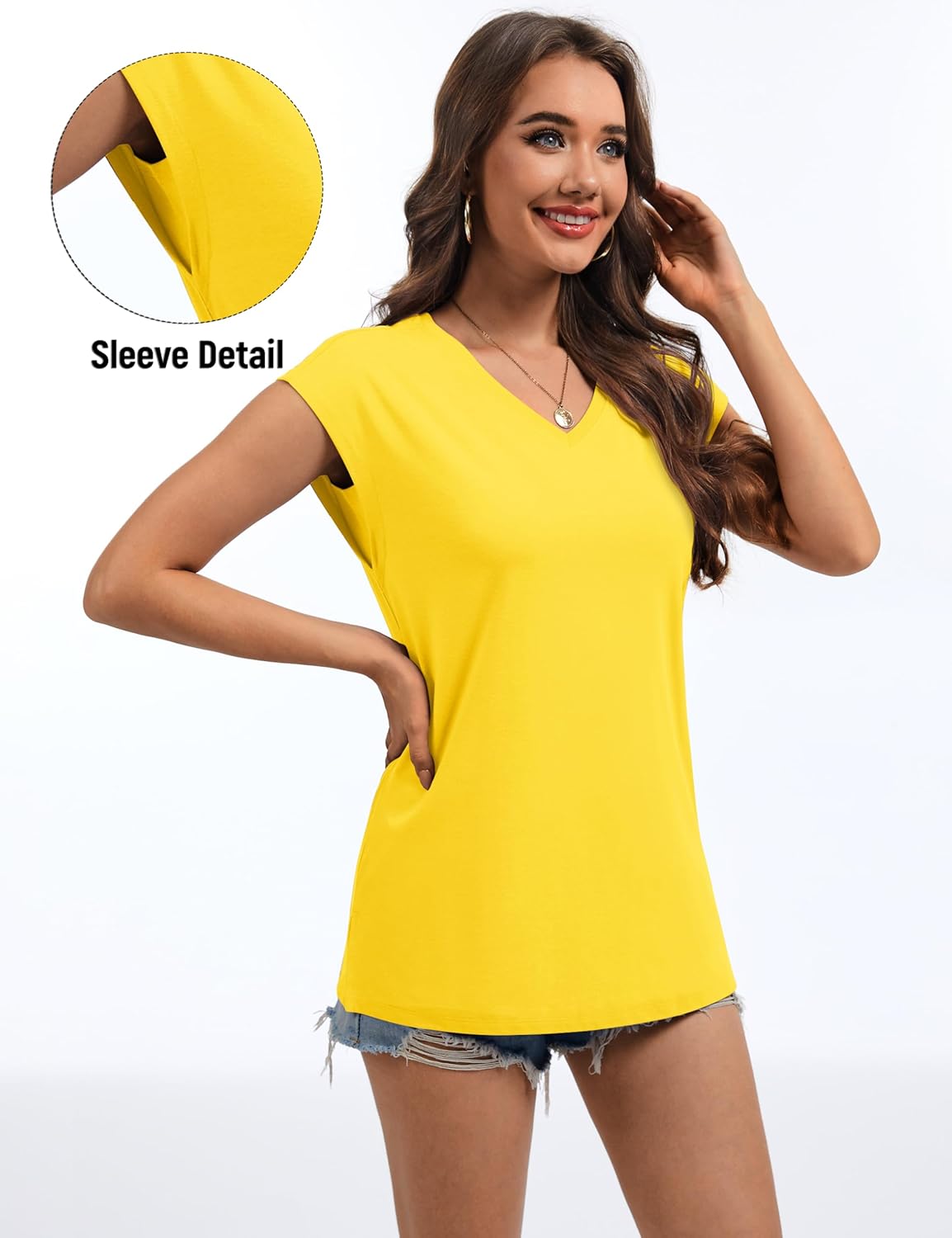 YUCOLEN Women's Cap Short Sleeve Tunic Tops V Neck Cotton T-Shirts UPF50+ Soft Breathable Summer Basic Tee - Image 4