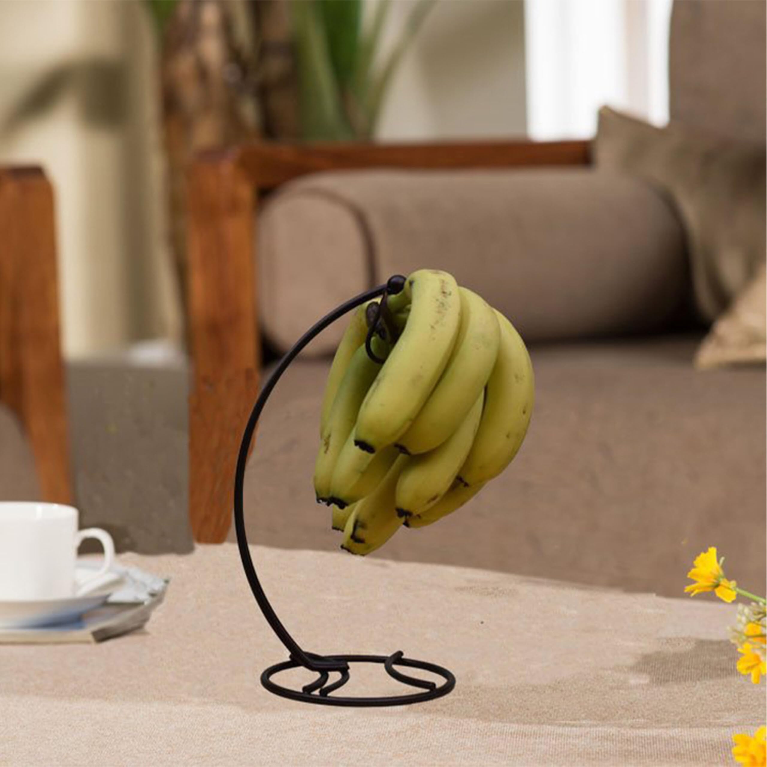 Portabanane Relaxdays, Metallo, H x D: 33,5 x 15 cm, previene ammaccature, Supporto per Banane, Nero