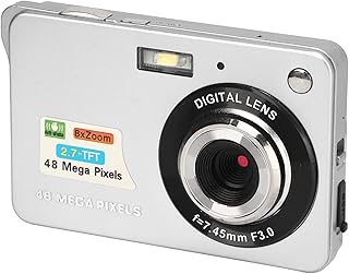 Câmera Digital, Câmera de Vlogging Antivibração 4K 48MP Câmera de Bolso Compacta Com Zoom de 8X, Luz de Preenchimento, Câmera de Apontar e Disparar para Adultos Idosos Estudantes (Prata)