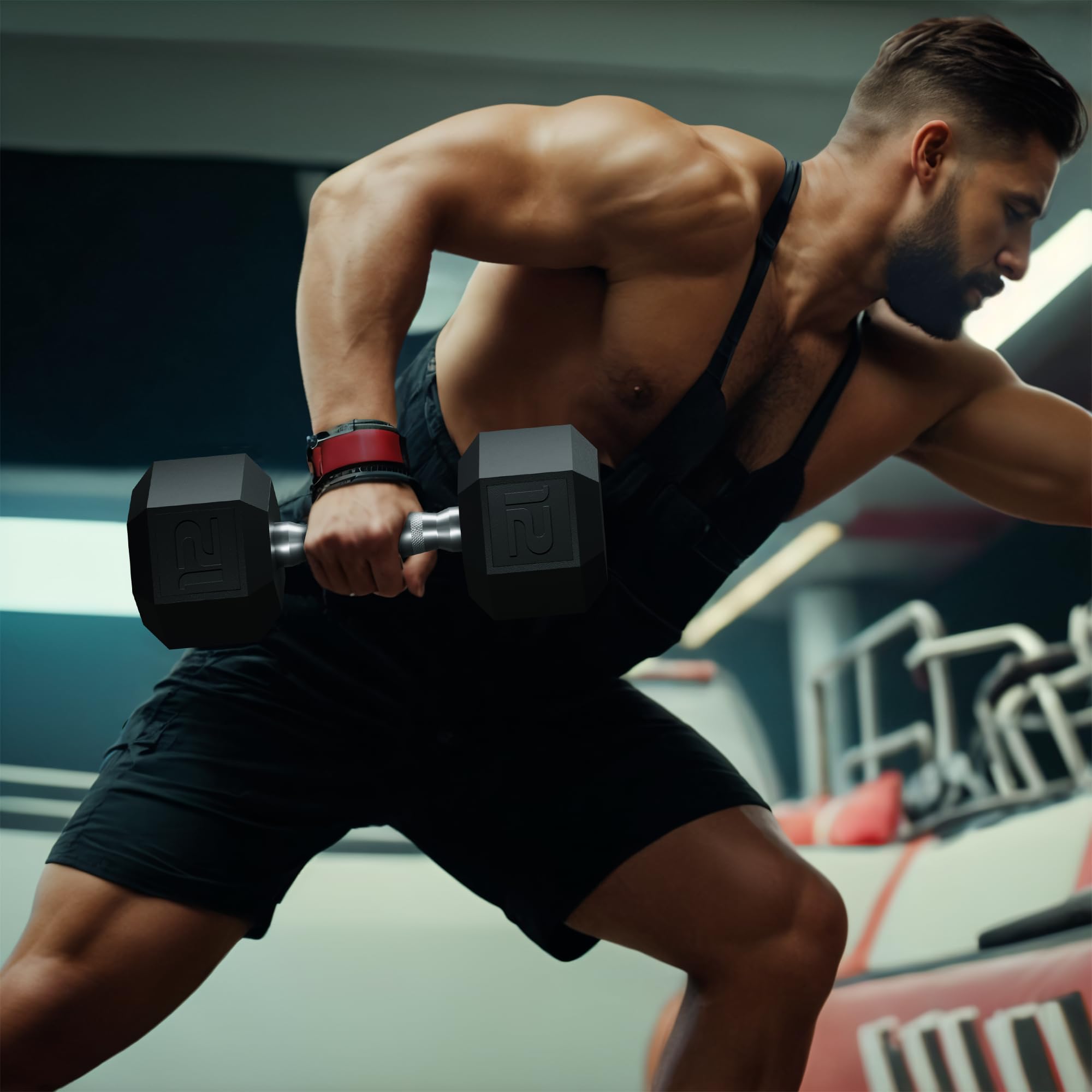 GRETERST Zestaw hantli powlekane gumą sześciokątne obciążniki do rąk ćwiczenia i fitness do domowej siłowni treningów siłowych sprzęt do treningu siłowego, czarny, 5,4 kg