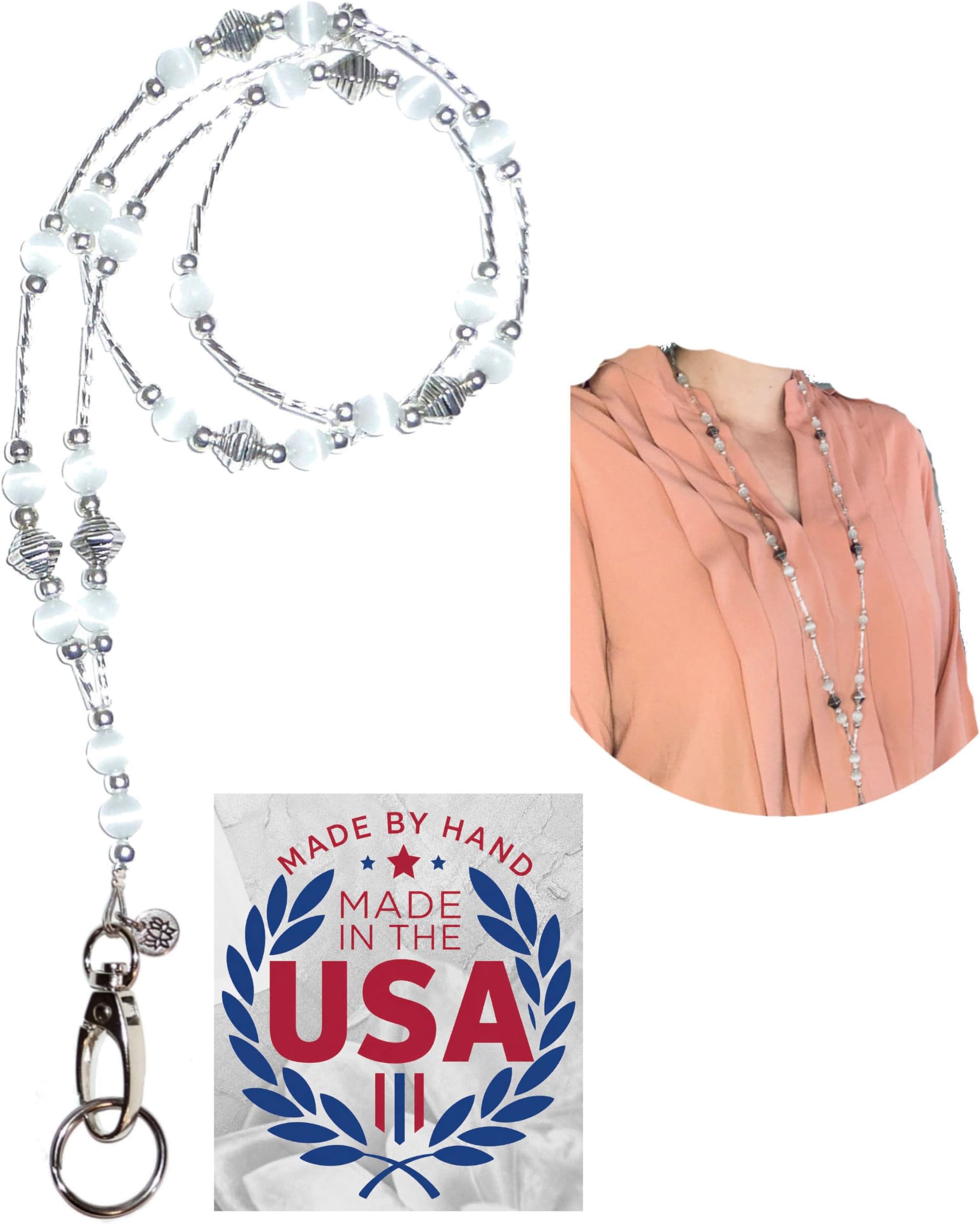 Hidden Hollow Beads Slim Style Women's Fashion Beaded Lanyard, 34" Jewelry Lanyard for ID Badge Holder and Keys