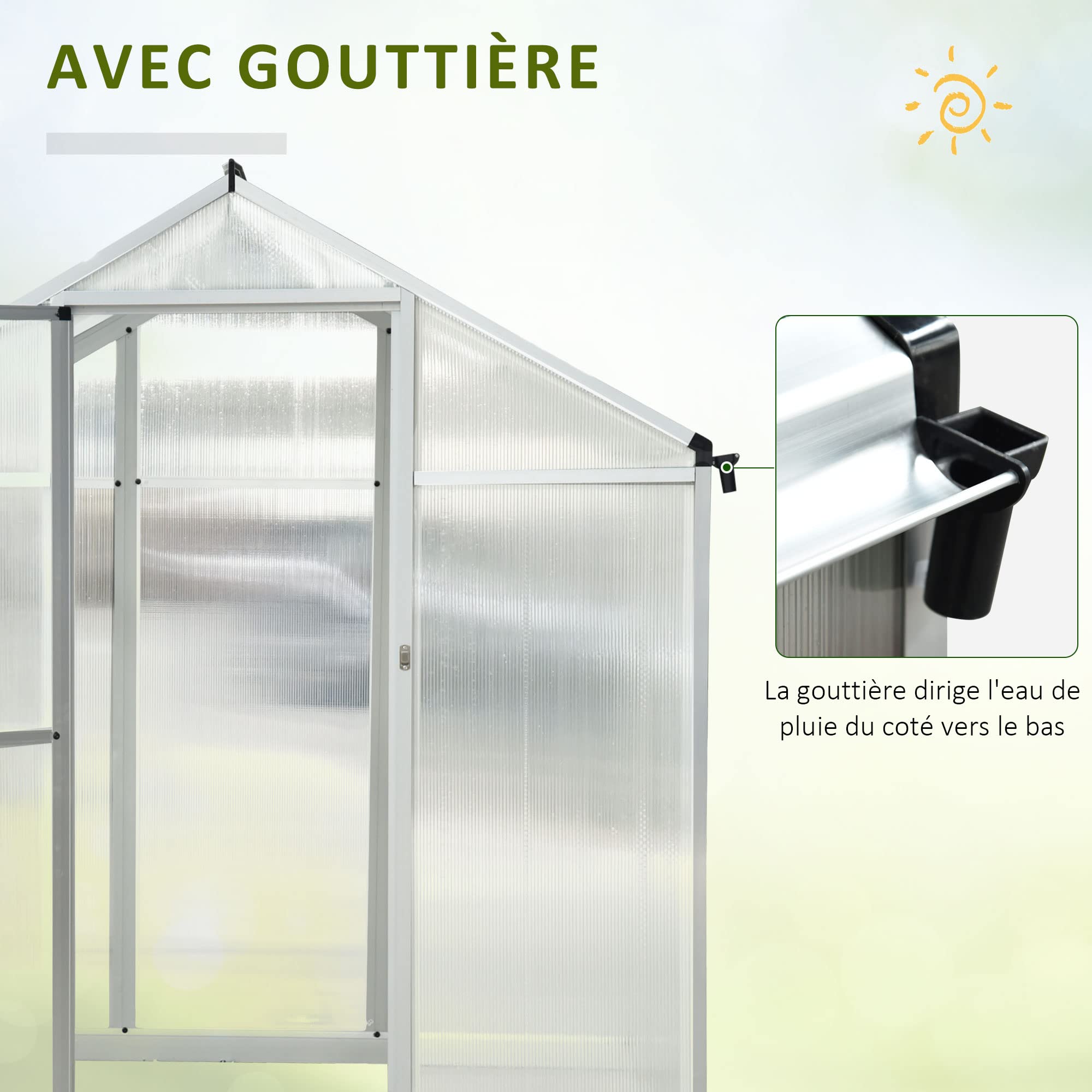 Outsunny Serre de Jardin en Aluminium Polycarbonate, Serre avec fenêtres supérieures réglables, Porte battante, abri extérieur résistant aux intempéries pour Plante Fleur, 303x183x195 cm, Transparent