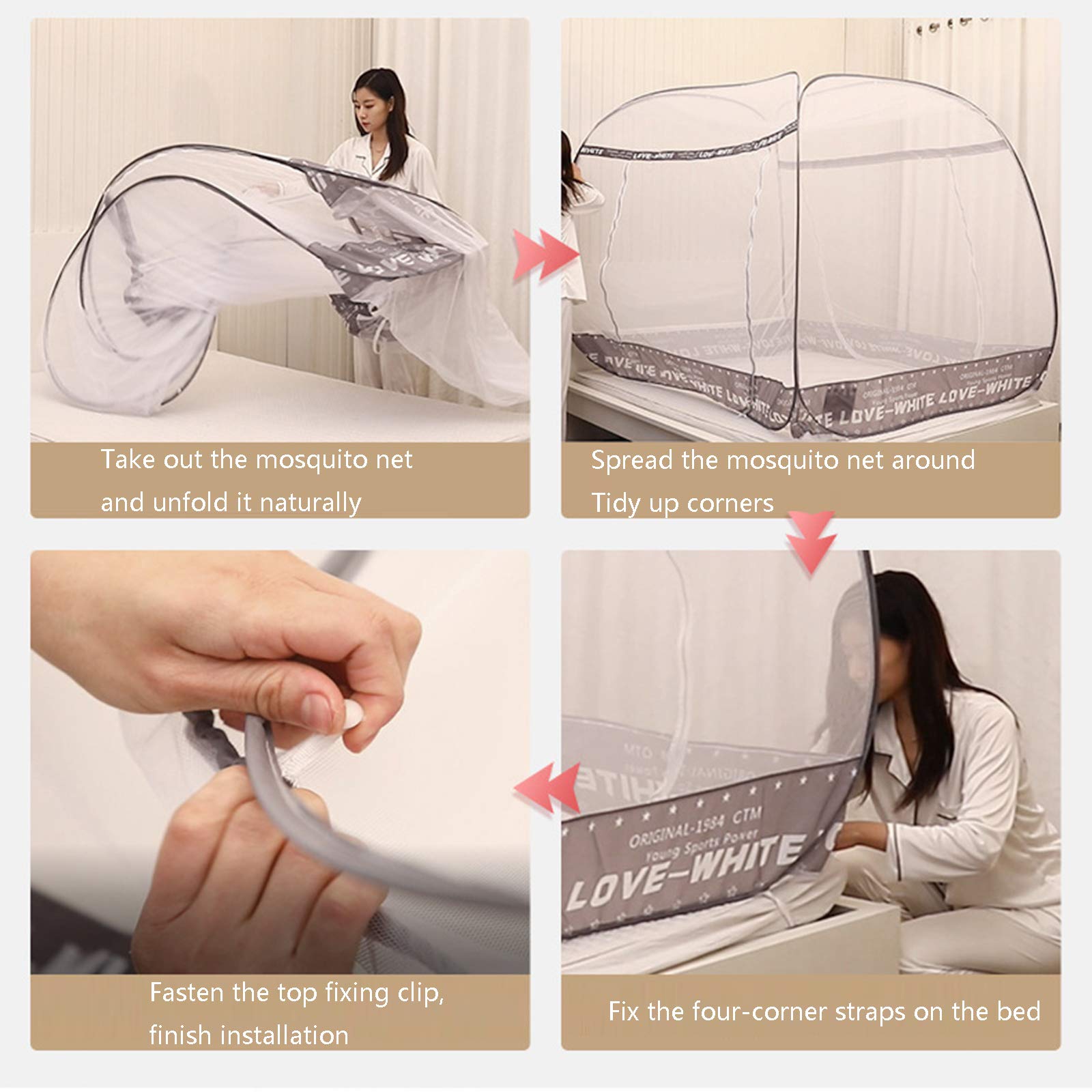 Zanzariera per Letto a baldacchino, Campeggio, Matrimoniale, Portatile, da Viaggio, per casa, antizanzare, Pieghevole, a comparsa, per Letto, Grigia - 1,5 * 2,0 m