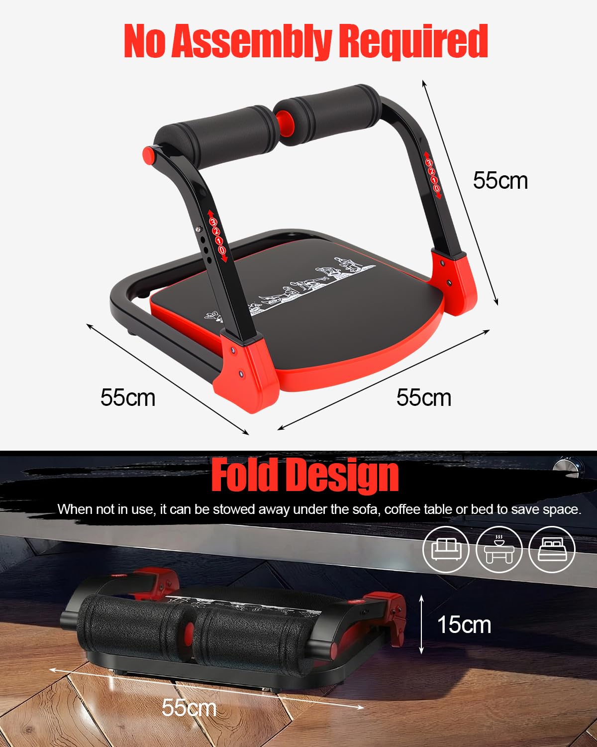 8-in-1 Fitnessgerät für Zuhause, klappbarer Bauchtrainer & Bauchmuskeltrainer & Rückentrainerbis 110 kg, Sportgerät für Ganzkörper, Workout,Zuhause & Büro, Enthält 2 Widerstandsbänder