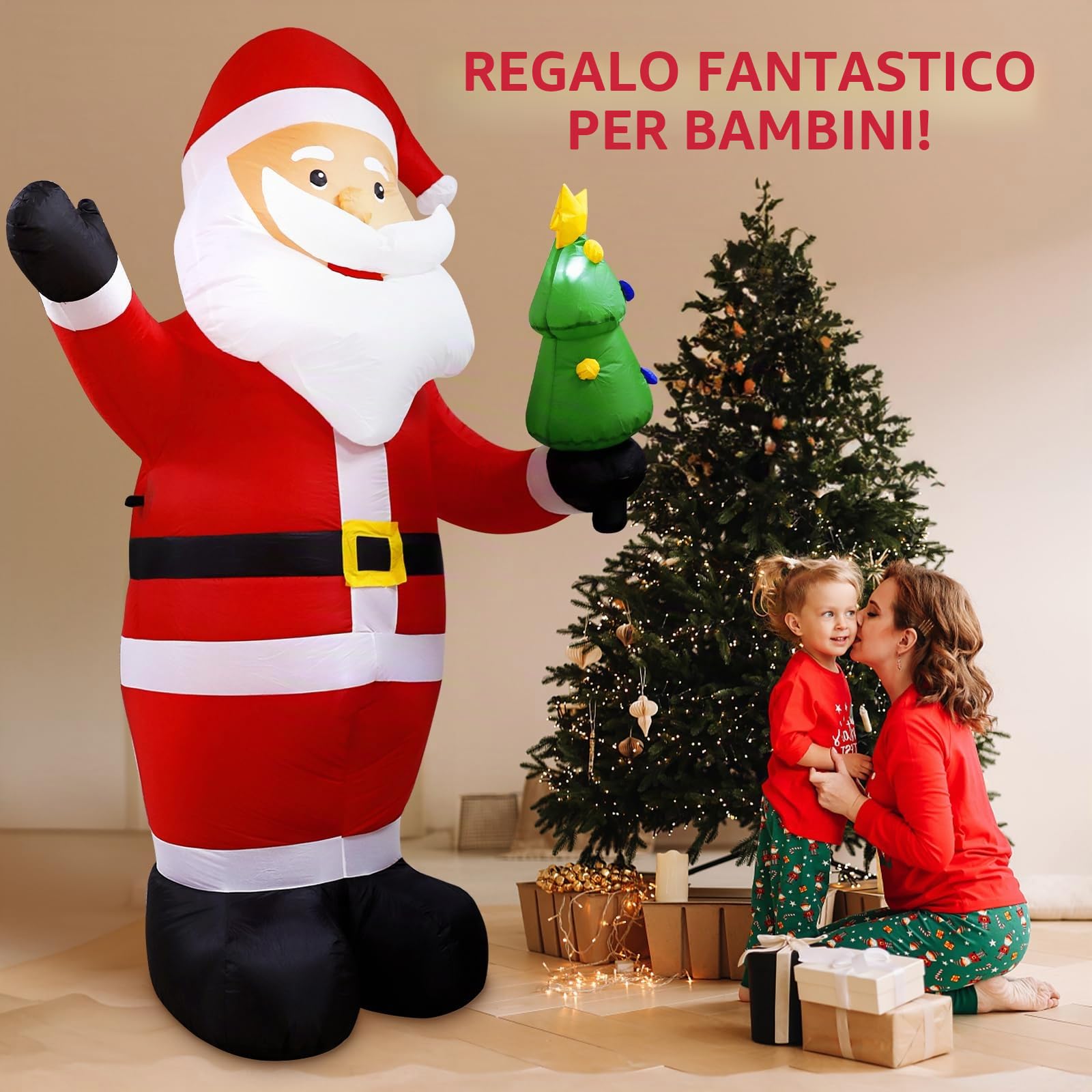 8FT/244 cm Gonfiabile da Esterno – Decorazioni Natalizie Giganti, Luminoso e Gonfiabile per Giardino, Cortile e Casa, Pupazzo che si Muove, Addobbi da Esterno