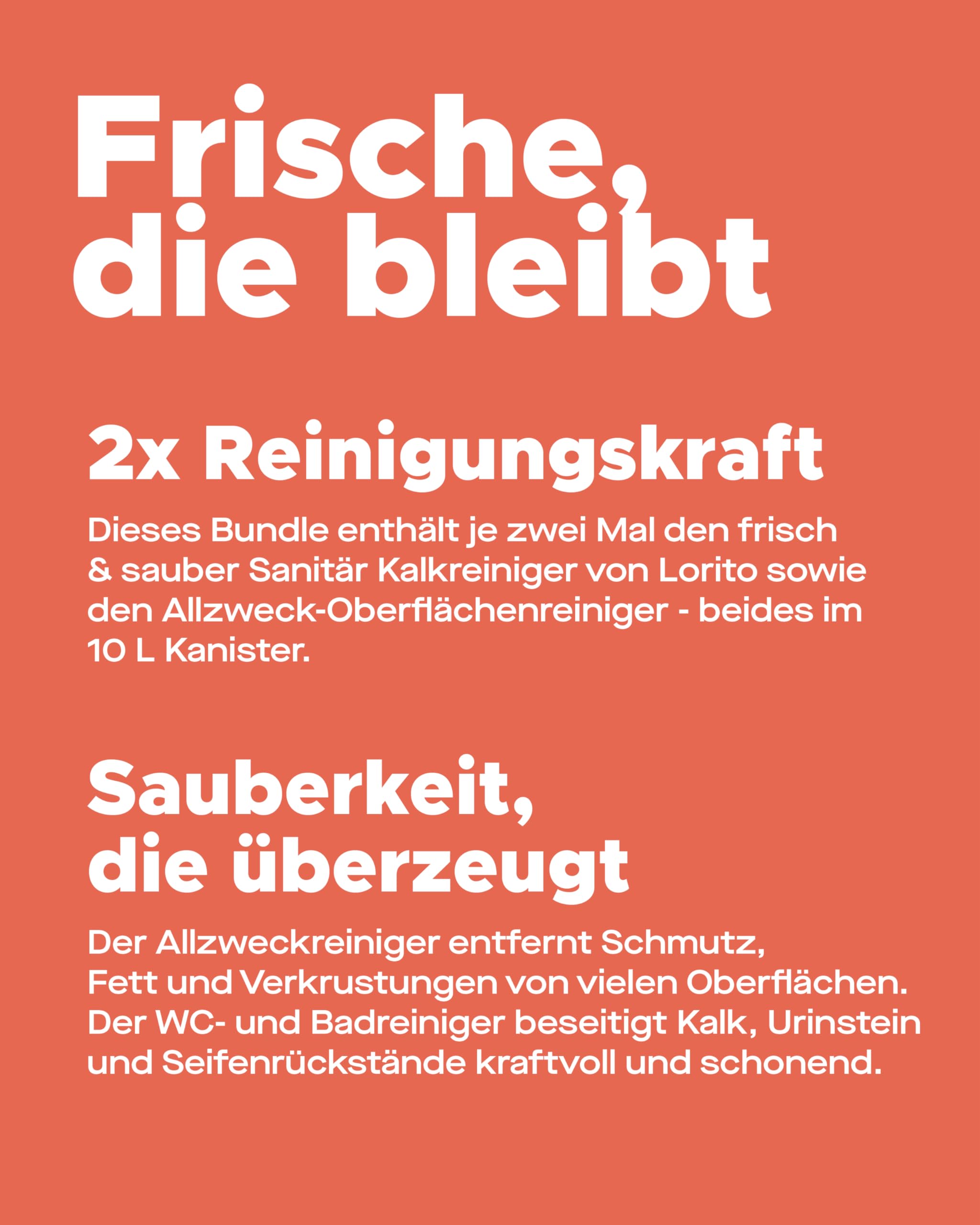 Lorito Set frisch & sauber Kalklöser 2 x 10L & Allzweckreiniger 2 x 10L | Reinigungsmittel gegen hartnäckige Verunreinigungen im Haushalt, ganzheitliches Reinigungs-Set für langanhaltenden Glanz