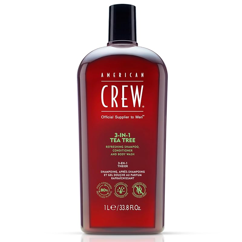 Shampoo, Condicionador e Sabonete Líquido Corporal 3 em 1 American Crew Tea Tree, 1.000 mL