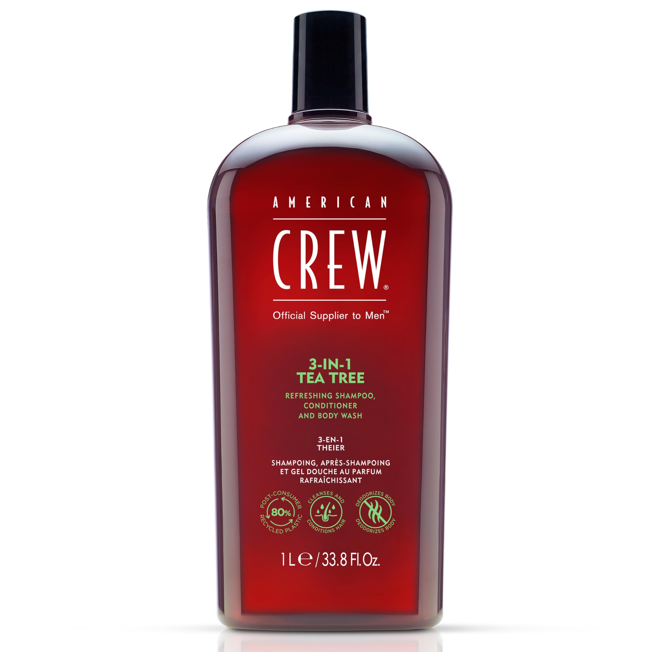 American Crew Shampoo, Conditioner & Body Wash for Men, 3-in-1, Tea Tree Scent, 33.8 Fl Oz