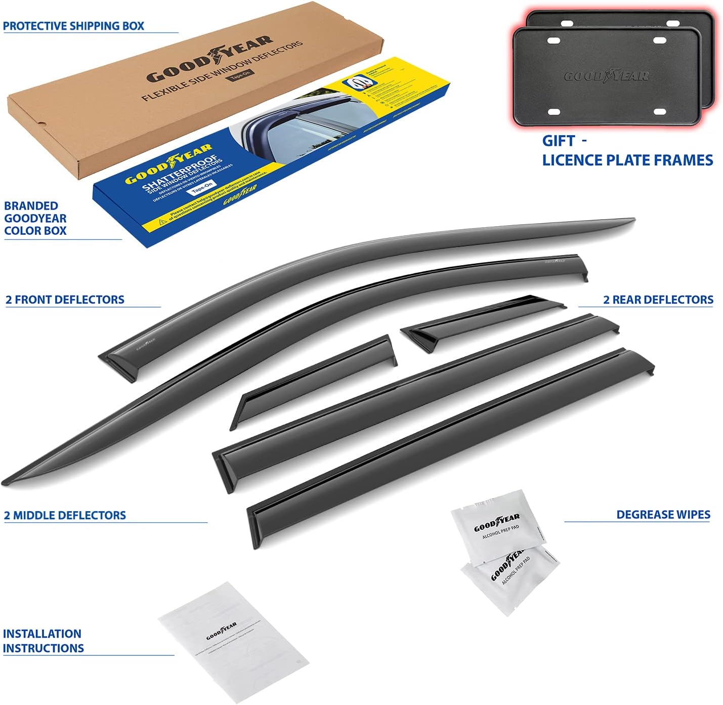 Goodyear Shatterproof Window Deflectors for Nissan Rogue 2021-2026, Tape-on Rain Guards, Window Visors, Vent Deflector Visor, Car Accessories,6 pcs. - GY008635