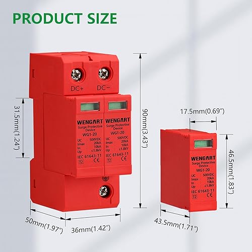 Miniatura 3 de Dispositivo de protección contra sobretensiones,DC500V 2P 10  20kA 1.417 in Montaje en carril DIN,Dispositivo de pararrayos para dispositivos de