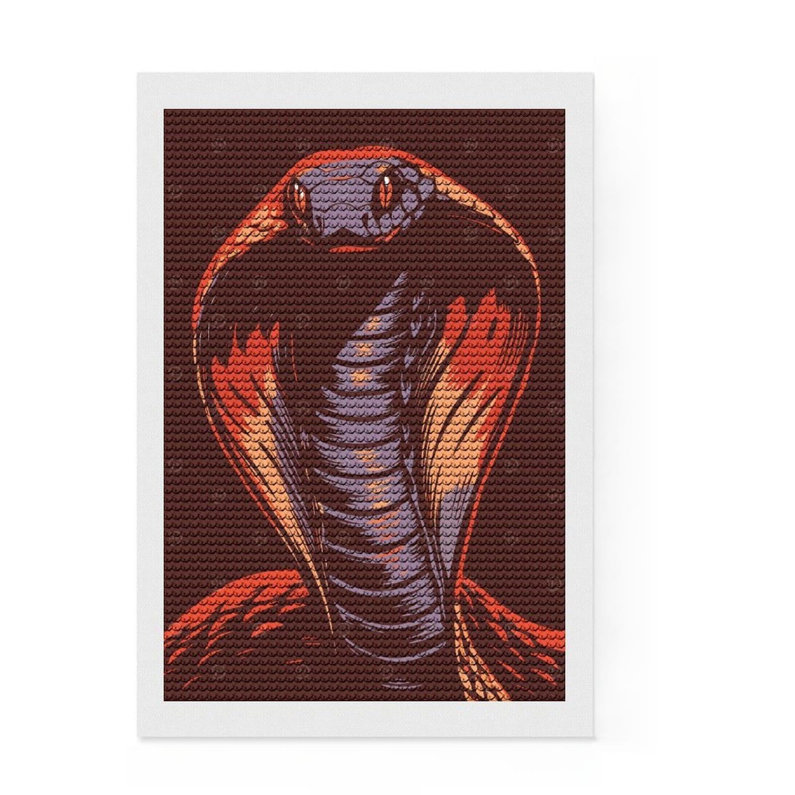 Junmoney Cobra Snake Illustration Diamond Painting Canvas Set 8"x12", Calming Craft to Unwind, with Tool Kit, Office Decor, Christmas Gift