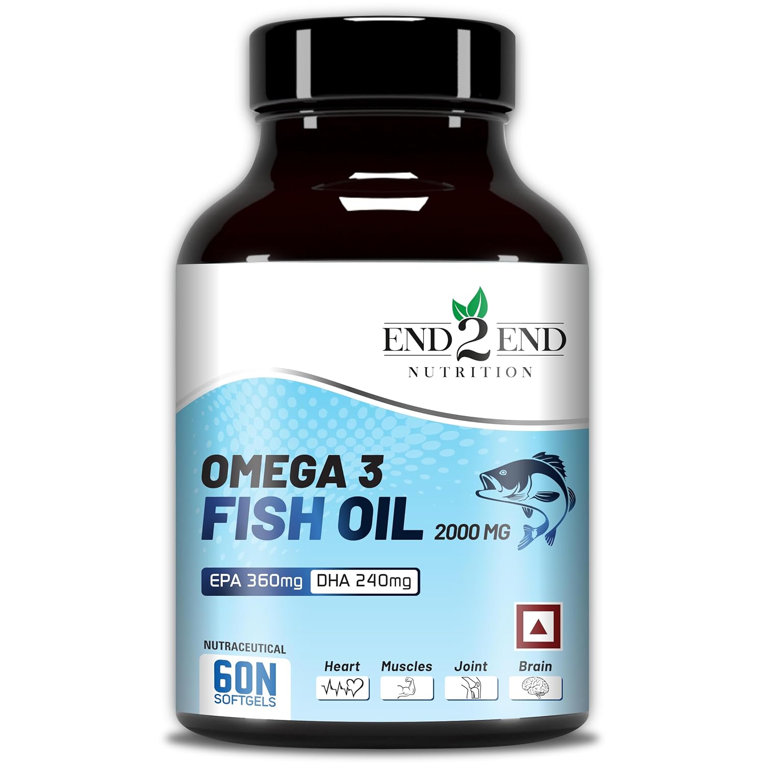 End2End Nutrition Omega 3 Fish Oil 2000mg for Men & Women | 360mg EPA & 240mg DHA for Heart, Brain, Joint, Eye Health – 60 Capsules