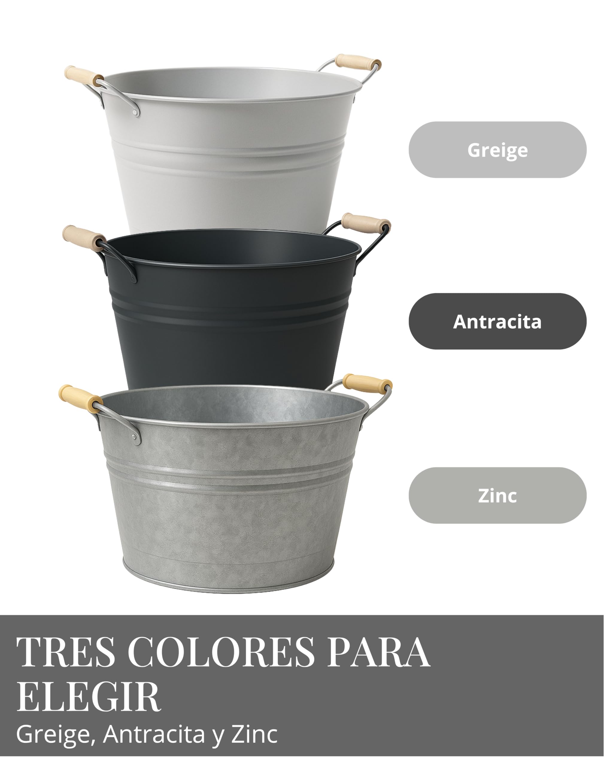 Livlig53 LIVLIG - Recipiente de zinc de 30 l con asas, bandeja de chapa galvanizada como macetero grande, enfriador de bebidas, mini estanque y decoración de jardín, enfriador de botellas de alta