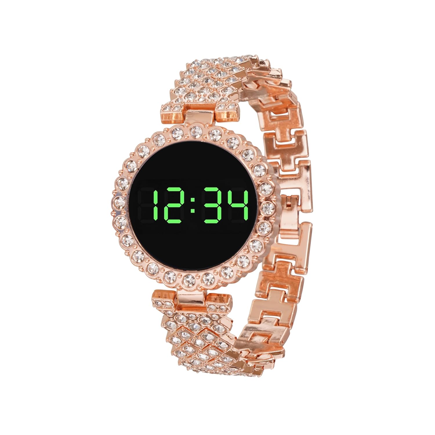 ALNA-TURA Luxurious Rose Gold LED Bracelet Watch with Diamonds Digital Stylish Modern Fashionable Watch for Women & Girls Elegant Rhinestone Crystal-Studded Watch for Girls