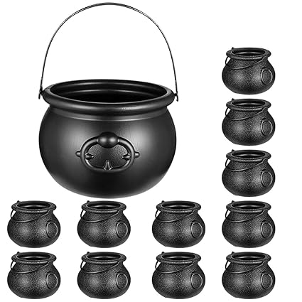 Toyvian 12pcs Halloween Black Cauldrons Mini Candy Kettles Halloween Bucket Witch Pumpkin Container for Halloween Party