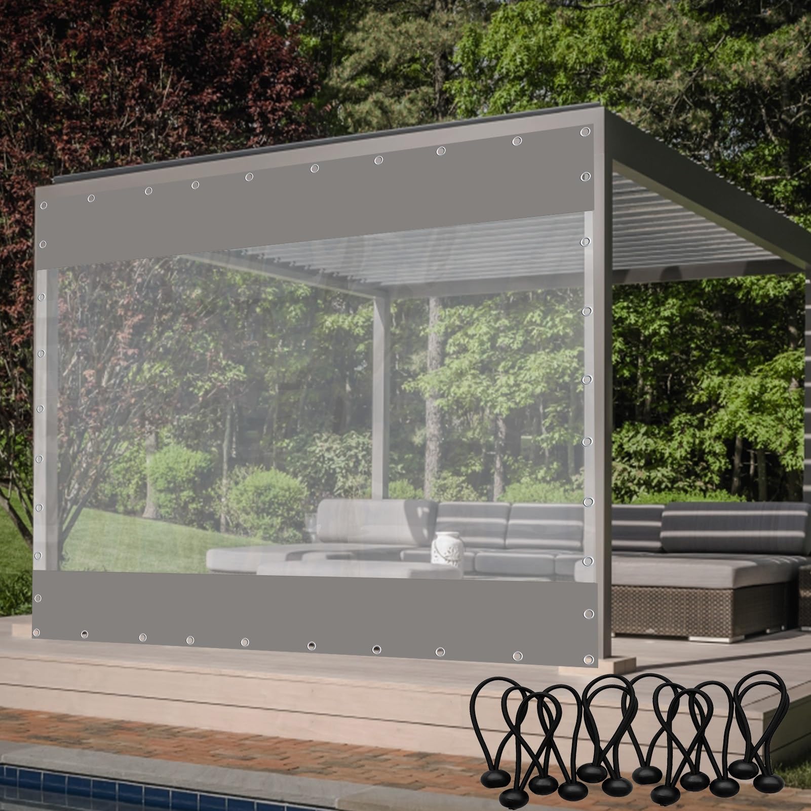JIwqDY Outdoor Clear Tarp Curtains Heavy Duty Pvc Transparent Tarpaulin Waterproof Tarpaulin Side Panels Tarp Reinforced Edges (Color : Grey, Size : 1x2m/3.3x6.5ft)