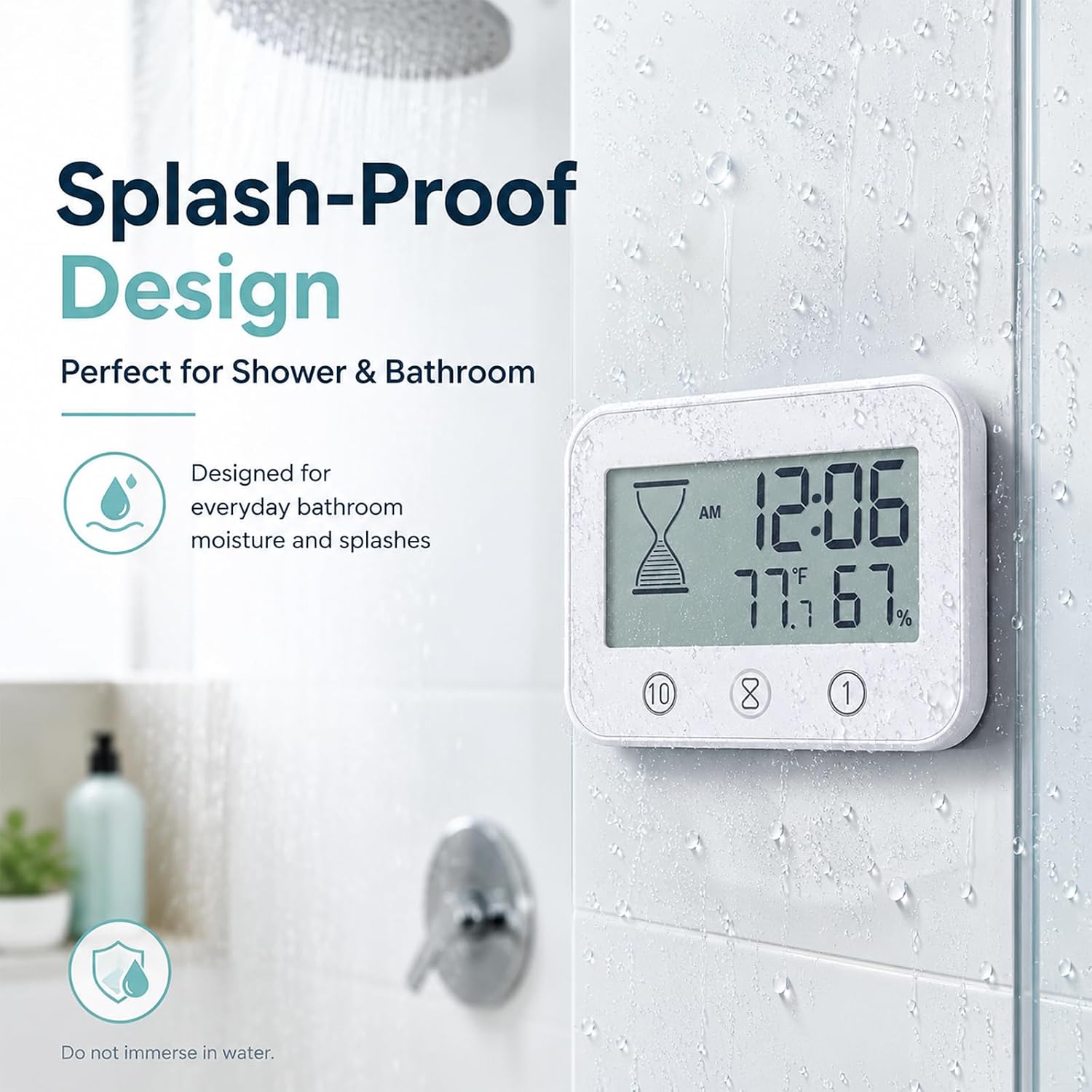 Shower Timer Waterproof, Digital LCD Bathroom Shower Clock with Suction Cup