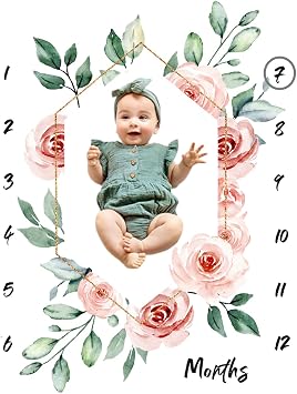 Baby Monthly Milestone Blanket for Boy & Girl, Monthly Photo Blanket - Greenery Plants, 40" x 60